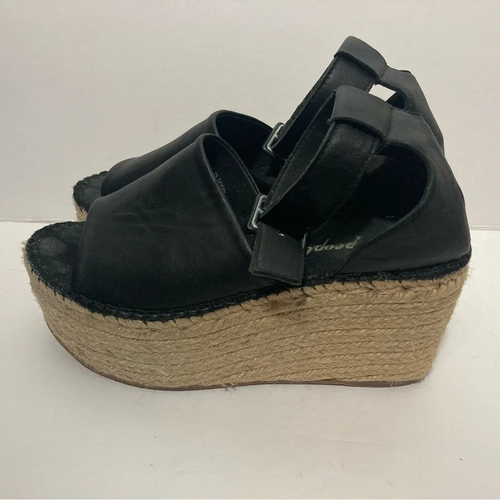 Free People Coastal platform wedge espadrilles sandals EURO 37 US 6.5 black